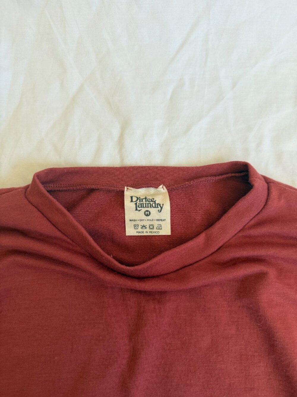 Dirtee Laundry Red Cropped Sweatshirt Long Sleeve Women's Drawstring Pullover - Picture 7 of 10